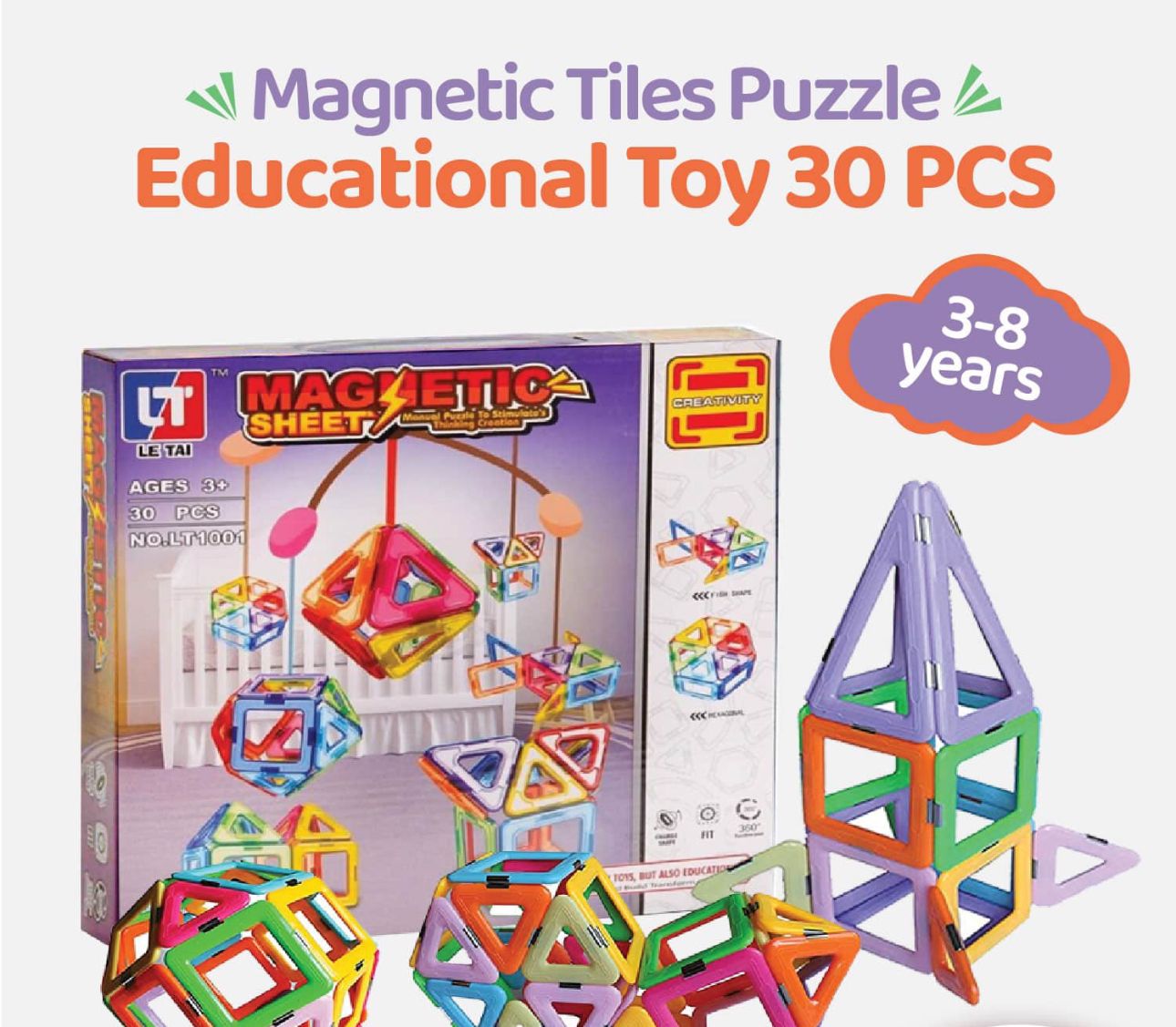 Magnetic Tiles Puzzle Educational Toy 30 PCS