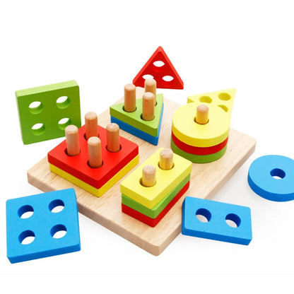 Kids Wooden 4 Geometric Assembling Stacking Blocks