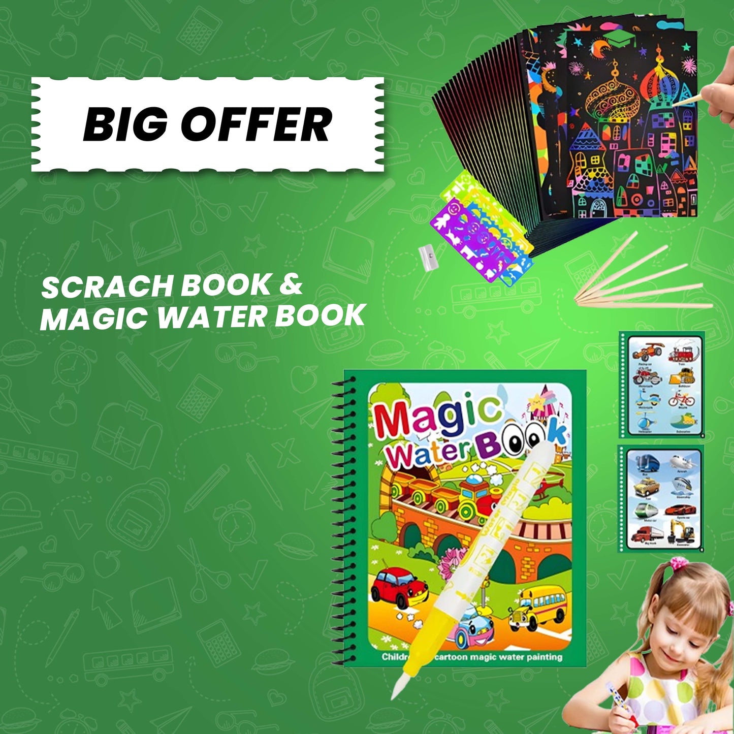 Magic water color book + Scratch Book